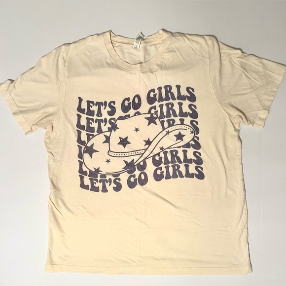 Bella Canvas Tops - Let’s Go Girls Blue Graphics on Bella Canvas Cream Color Tee Shirt, Size XL